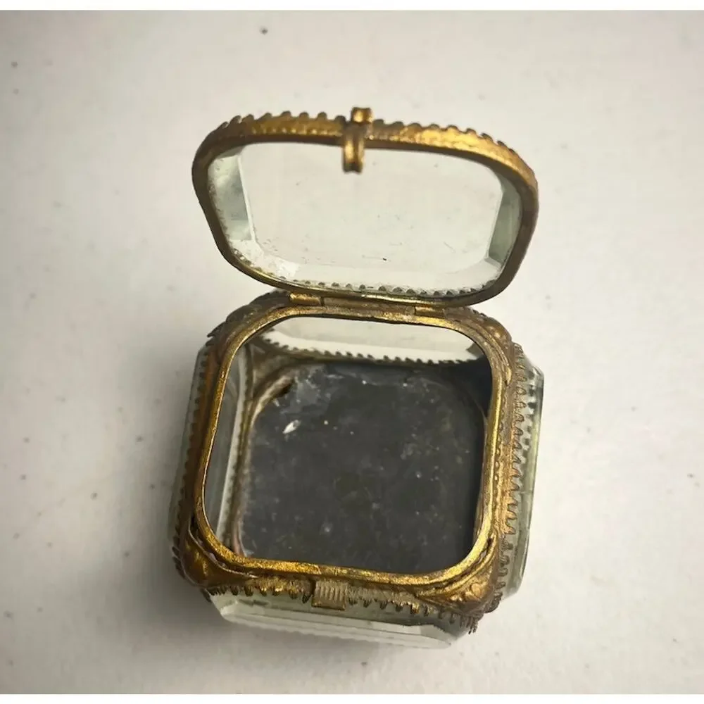 Vintage French Style Ormolu Gold Jewelry Box Casket Beveled Glass Footed Ornate